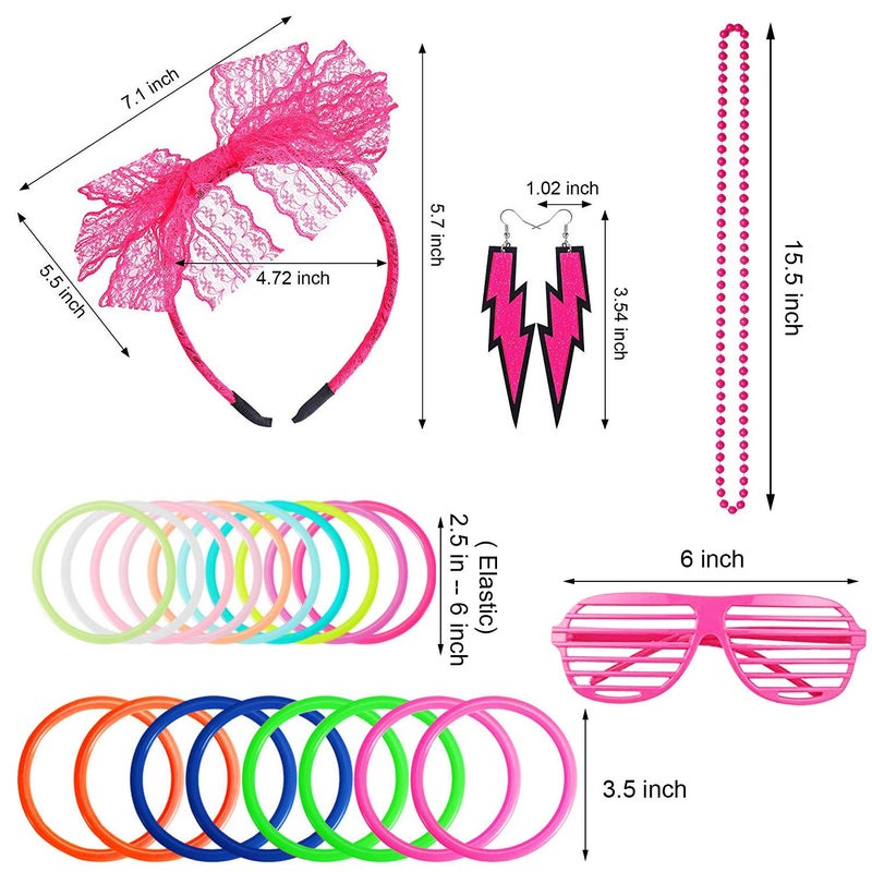 ztweden 80s Women's Costume Outfit Accessories Set Headband Earrings Fishnet Gloves Necklace Bracelet Leg Warmers Pink - Image 3